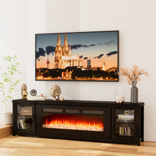 Philmont 80" TV Stand for TVs up to 90" with Electric Fireplace Included